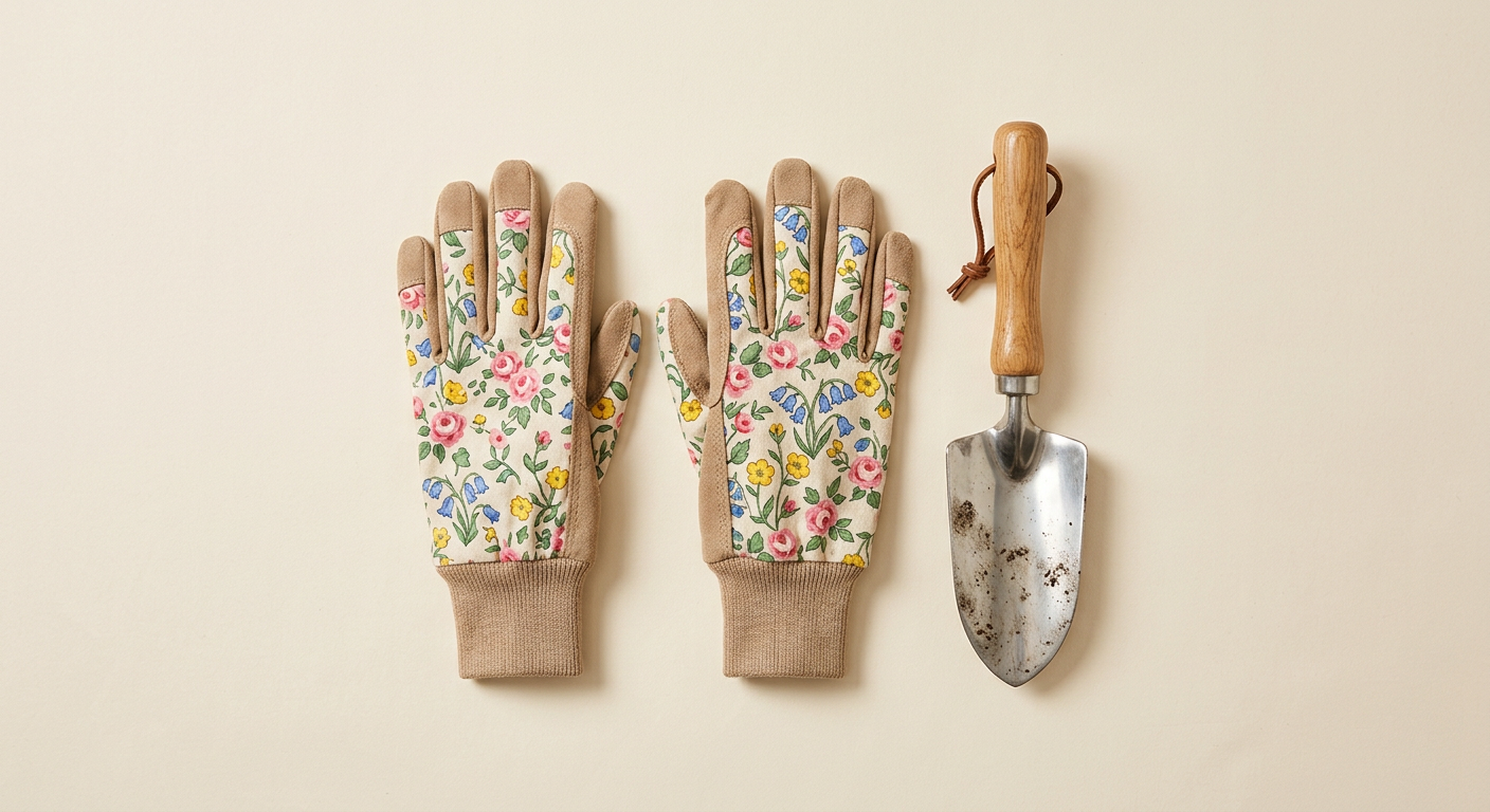 Floral gardening gloves & trowel